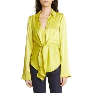 Cinq à Sept Ally Tie Front Silk Top Green Large NWT